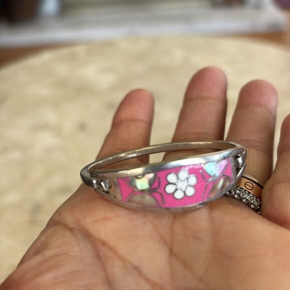 Vintage Taxco Mexico Silver Tone Abalone Shell Butterfly Bangle Child's Bracelet - Picture 7 of 7